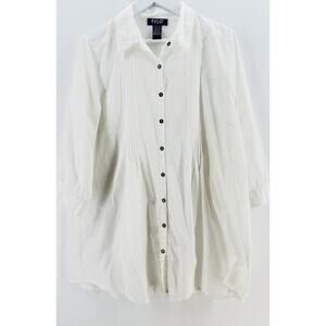 Fylo By Nylon Womens Top 2XL Long Roll Tab Sleeve White Career Baby Doll X1021
